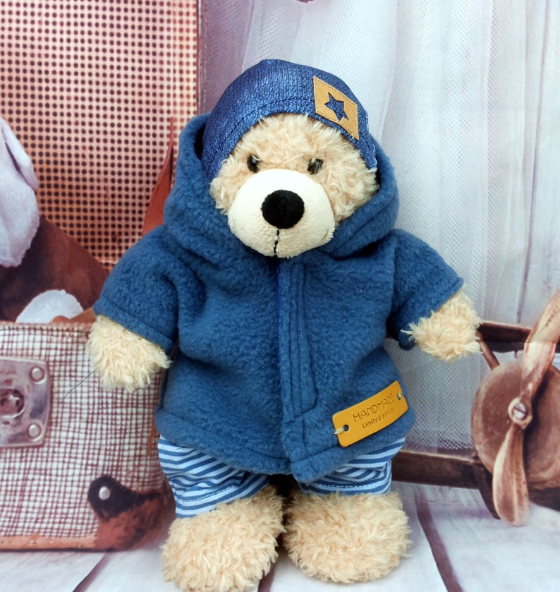 Bärenkleidung Kombimix geringelt blau jeansblau passend für Bär Teddybär Stofftiere 23 cm Bild 5