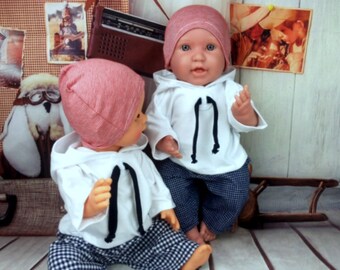 Puppenkleidung Hoodie Hose Mütze blau weiß rot passend für Baby Puppe 43 cm Reborn Puppen Rebornpuppe Neu