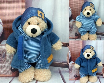 Bärenkleidung Kombimix geringelt blau jeansblau passend für Bär Teddybär Stofftiere 23 cm