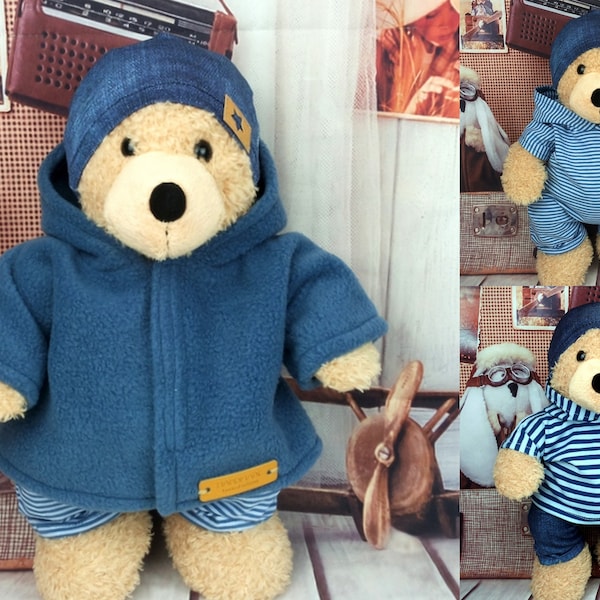 Bärenkkleidung Mix gestreift jeansoptik passend für Bären Stofftiere Bär Teddybär 37 / 40 cm Neu