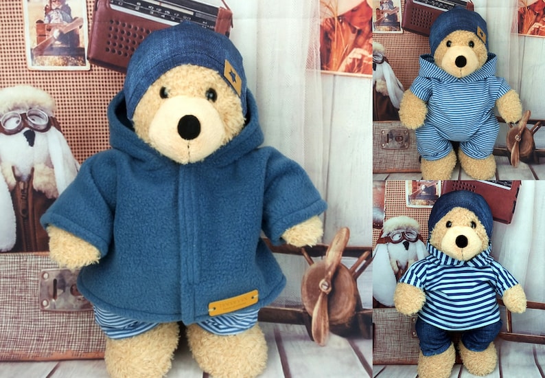Bärenkkleidung Mix gestreift jeansoptik passend für Bären Stofftiere Bär Teddybär 37 / 40 cm Neu Bild 1