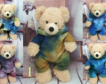 Bären Kleidung Batik jede ein Unikat Jumpsuit Overall mit Kapuze für Teddybär Bär 28 cm