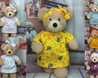Bären Kleidung Farben Mix Tunika und Bandana/Mütze passend für Bär Stofftiere Puppen 37/40 cm Neu