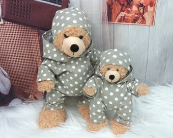 Kleidung Jumpsuit Overall und Mütze mocca passend für Teddybär Bär 18 cm