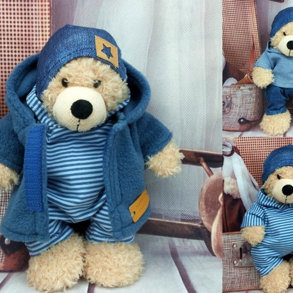 Bärenkleidung Kombimix geringelt blau jeansblau passend für Bär Teddybär Stofftiere 23 cm