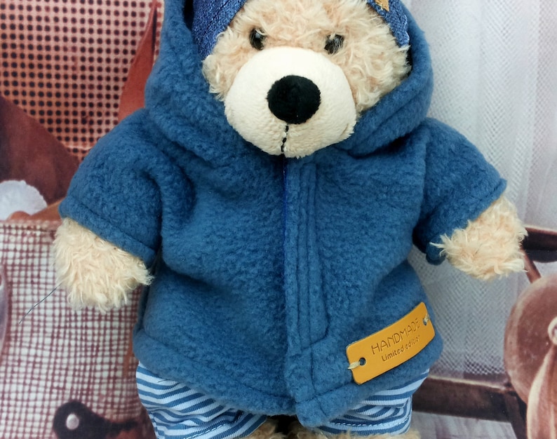 Bärenkleidung Kombimix geringelt blau jeansblau passend für Bär Teddybär Stofftiere 23 cm jacke