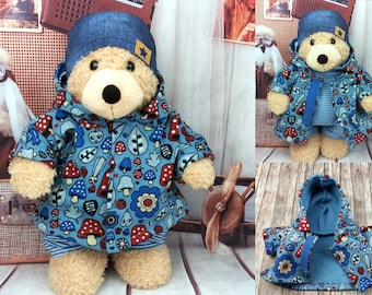 Bear clothing jacket with mushrooms suitable for bear plush toys stuffed animals 37 / 40 cm