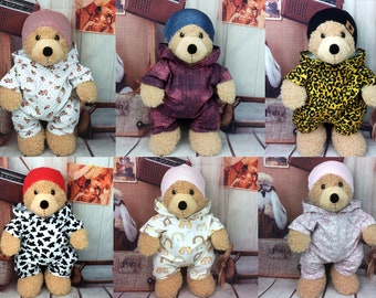 Bear clothing pattern mix jumpsuit overall + hat suitable for bear stuffed animals 37/40 cm New