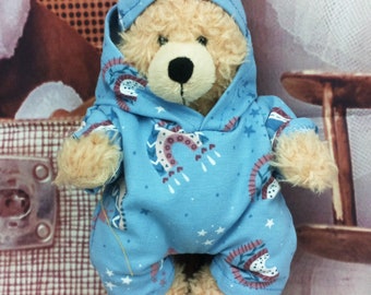 Bärenkleidung Jumpsuit Overall und Mütze Regenbogen passend für Teddybär Bär 18 cm