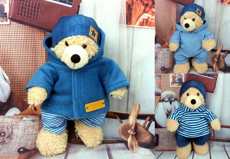 Mélange de vêtements pour ours aspect denim rayé adapté aux ours peluches ours en peluche 28 cm neuf image 2