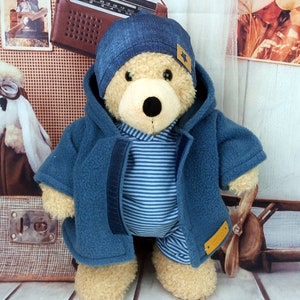 Bärenkkleidung Mix gestreift jeansoptik passend für Bären Stofftiere Bär Teddybär 37 / 40 cm Neu overall jacke mütze