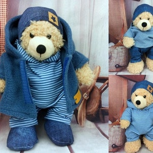 Bären Kleidung Mix gestreift jeansoptik passend für Bären Stofftiere Bär Teddybär 28 cm Neu