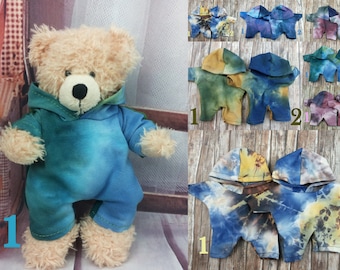 Bear clothing batik colors mix jumpsuit overall with hood suitable for stuffed animals teddy bear bear 18 cm