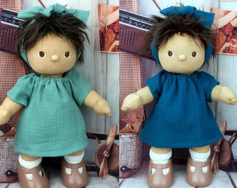 Puppenkleidung Kleid und Bandana aus Musselin passend für Doll Stoffpuppen 35 cm Neu