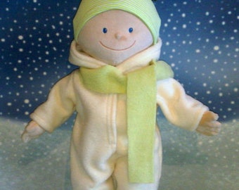 Puppenkleidung Schneeanzug Mütze geringelt und Schal  passend für Puppen 43 cm Neu