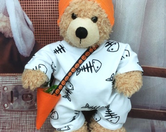 Bärenkleidung Halloween Overall Mütze und Tasche passend für Bären Stofftiere Bär Teddybär 28 cm Neu