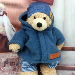 Mélange de vêtements pour ours aspect denim rayé adapté aux ours peluches ours en peluche 28 cm neuf jacke overall mütze