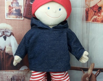 Puppenkleidung blau rot weiß Shirt gestreift Hose geringelt und Mütze passend für Puppen 43 cm Neu