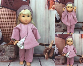Puppenkleidung Cape Hose und Mütze rosa passend für Stehpuppen Puppen 27 cm Neu