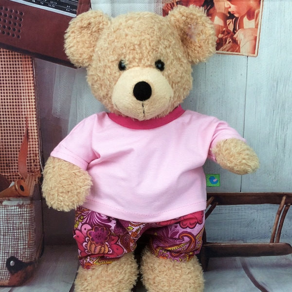 Bärenkleidung Shirt und Hose bunt mit Blumen passend für Bären Stofftiere 37 / 40 cm Neu