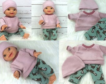 Doll clothes sweater pants and hat pink old green suitable for doll 34 cm new