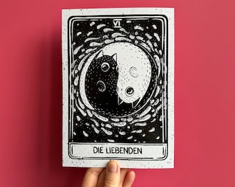 Tarot Katzen - Die Liebenden - Din A5 Druck