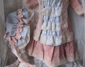 Vintage antique doll dress Jumeau dolldress hood bonnet French Victorian boudoir