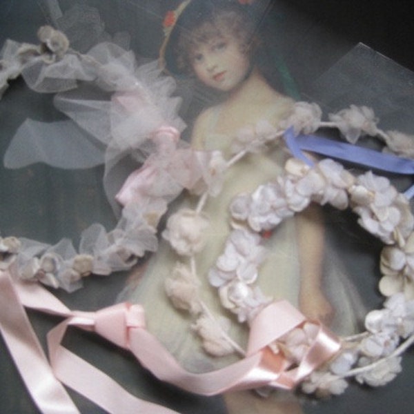 français vintage couronne de mariée couronne de mariée voile tulle antique boudoir français style millinary WREATH roses TISSU FLEURS Paris années 20