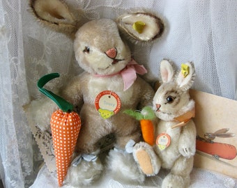 Paar süsse alte Steiff Hasen mit IDS niki+sassy Bunny altes Steifftier Hase Stofftier Plüschtier 50iger vintage Stofftier vintage rabbit