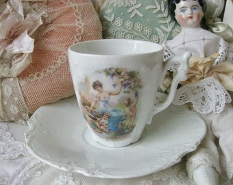 Coffee cup Art Nouveau angel decor antique old cup porcelain coffee set angel old porcelain