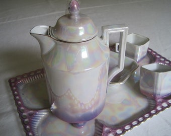 charming moccaservice,Coffeepot tete a tete pearl glaze art deco sugar bowl tray,