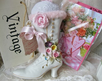 Cadeau de fête des mères mignon coussin en porcelaine chaussure boudoir victorien cadeau d’anniversaire bottes en porcelaine boudoir décoration chaussures de collection