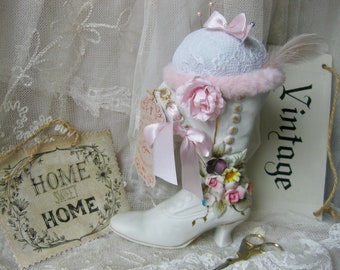 vintage victorian pincushion old  porcelaine shoe art deco shoe collectors item rarity,