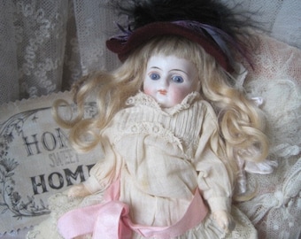 Rarity,magical antique porcelain head doll belton type gebrueder kuehnlenz  old doll boudoir doll deco