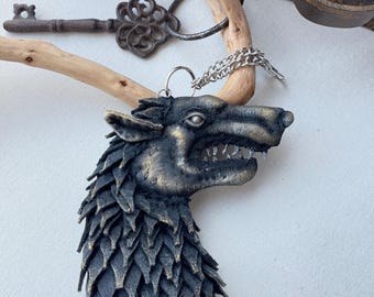 Wolf Head Keychain , A 3D Wolf Head for Bag Decoration , Game of Thrones - Stark Sigil Keychain  , Textile Wolf Figurine .