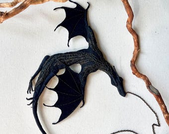 Amazing Black Dragon, Dragon Necklace , Textile Necklace , Unique Necklace, Dragon Shaped Accessory , Fantasy Necklace , Targaryen Necklace