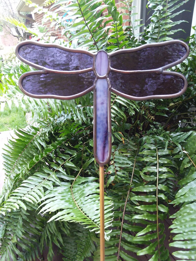 Stained Glass Blue or Purple Dragonfly Garden Stake | Etsy