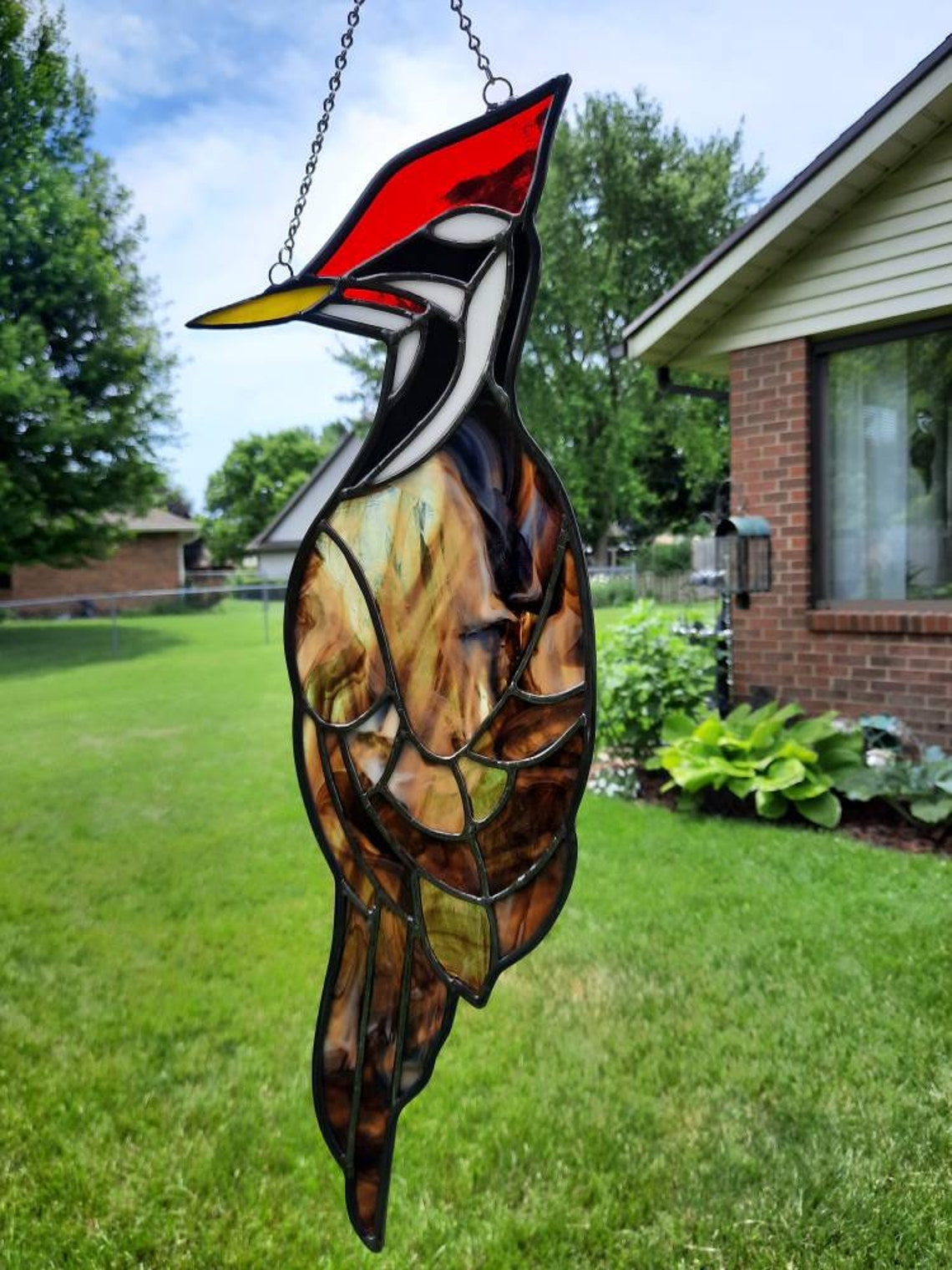 Pileated Woodpecker Stained Glass Suncatcher Etsy