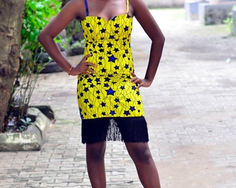 Ankara sexy dress, ladies wear, sexy fringe, perfect for outings, ladies preference, quality wax