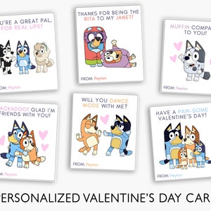 Editable Bluey Valentine Cards, Valentine's Day Cards, Kids Valentine Day Cards, Bingo and Bluey Card, Instant Download, Printable