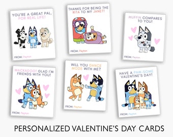 Editable Bluey Valentine Cards, Valentine's Day Cards, Kids Valentine Day Cards, Bingo and Bluey Card, Instant Download, Printable