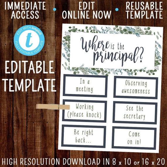 Editable Where Is The Principal Template Office Door Sign Etsy