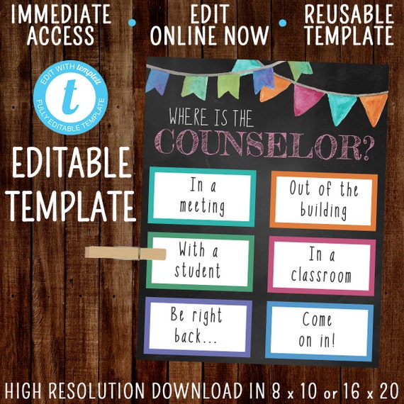 Editable Where Is The Counselor Template Office Door Sign Etsy