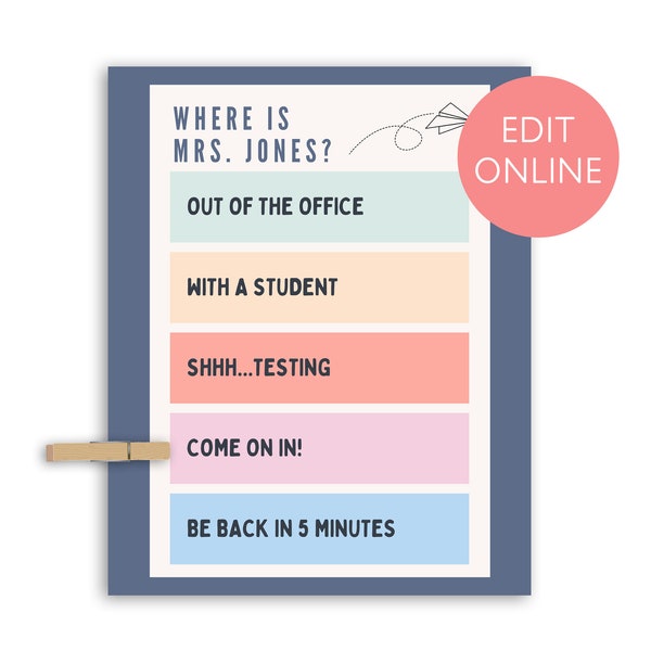 EDITABLE Out of Office Door Sign for Teacher, Counselor, Psychologist