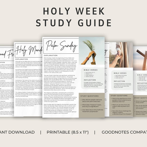 Holy Week Study Guides, Easter Study Guide,  Easter Week, Holy Week Scripture Guide, Easter Countdown