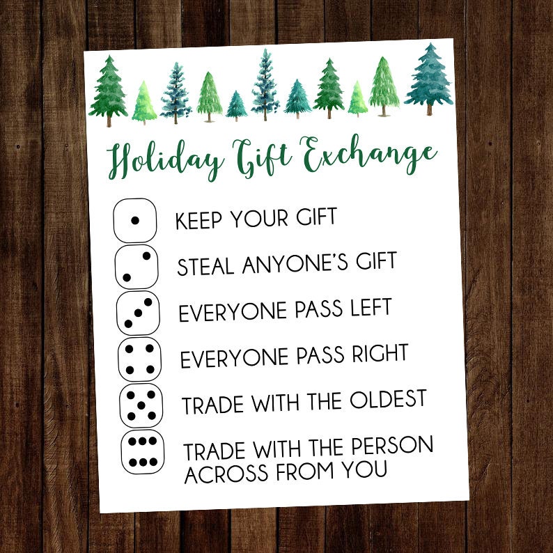 Holiday Gift Exchange Game Sign Christmas Gift Exchange Dice - Etsy