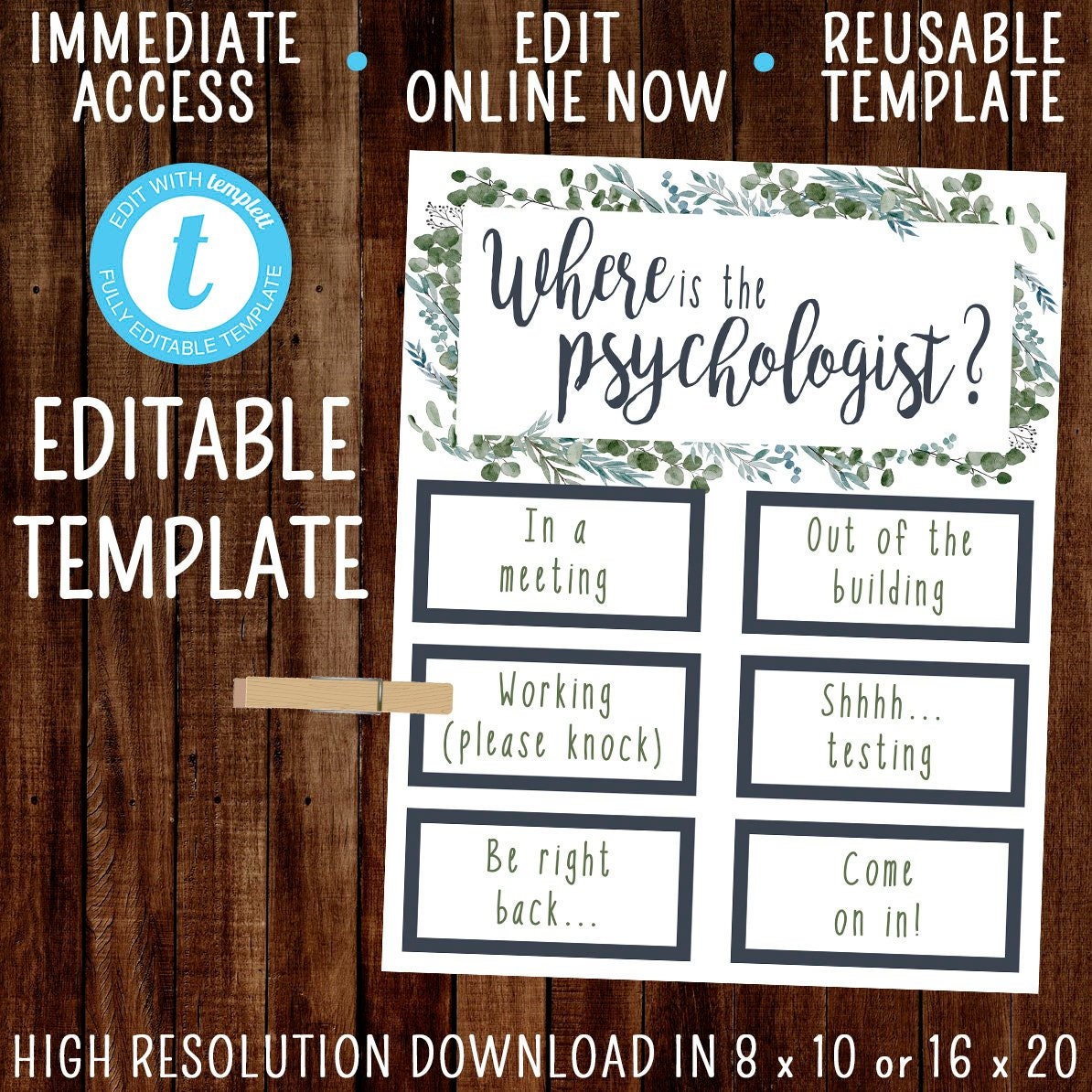 EDITABLE Where is the Psychologist Template, Office Door Sign, School…