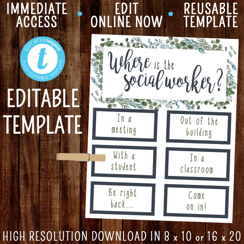 EDITABLE Where is the Social Worker Office Door Sign Template Etsy