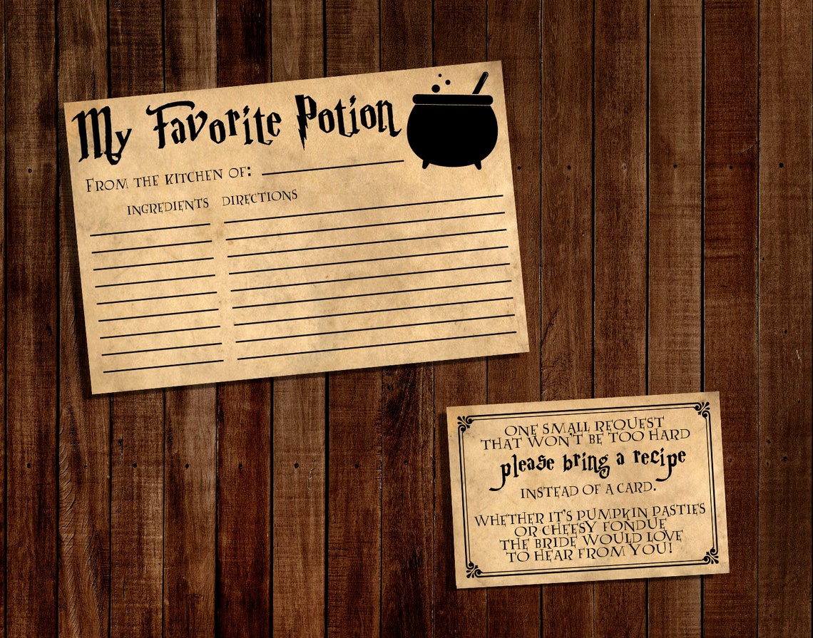 Witch Wizard Bridal Shower Sign Recipe Cards and Insert Etsy