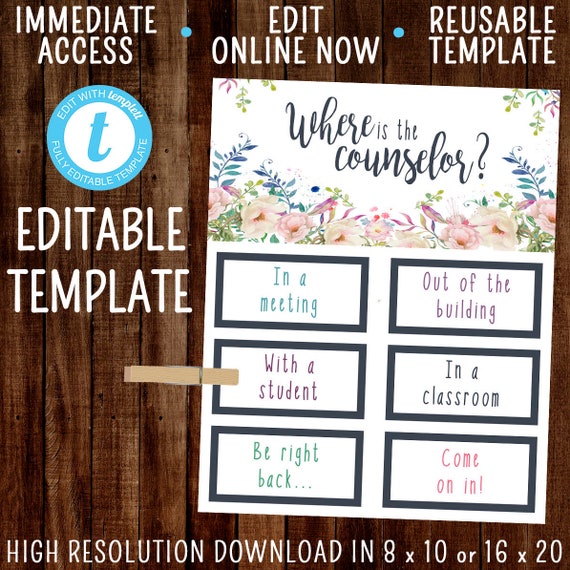 Editable Where Is The Counselor Template Office Door Sign Counselor Sign